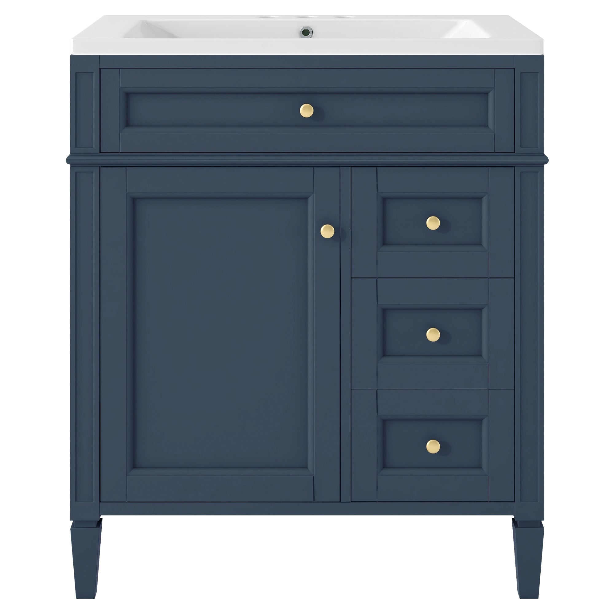 VanityFus 30-in Blue Bathroom Vanity Single Sink Combo with Resin Top Undermount 1 Soft Close Door 3 Drawers Adjustable Shelves